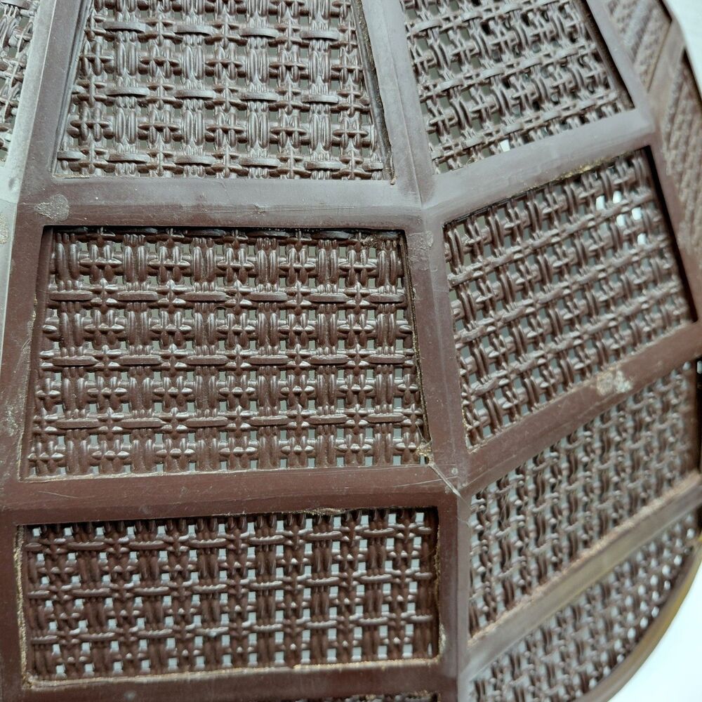 MCM Hanging Swag Lamp Brown Wicker Rattan Shade 12 ft Chain Cord Plug Vtg - Picture 11 of 16